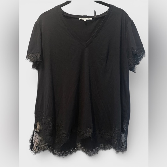 Helmut Lang Black Lace V-Neck T-Shirt Women's Size M - Picture 4 of 6